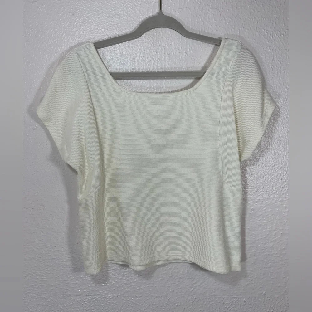 Madewell Off White Rib Knit Short Sleeve Crop Top Women’s XS Casual Minimalist